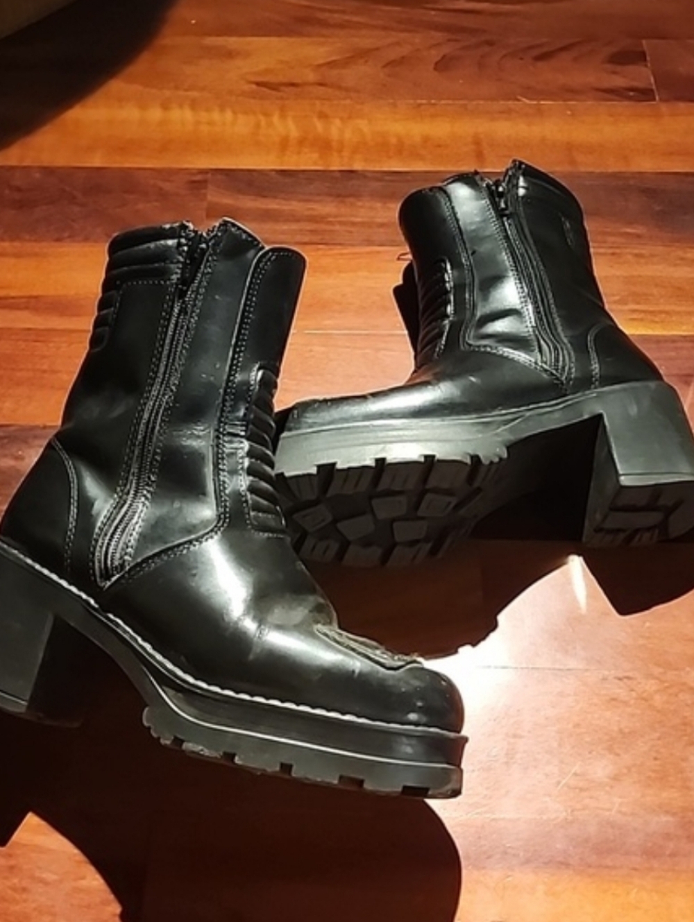 Chunky Platform Ankle Boots with Block Heel - Post-Apocalyptic Style